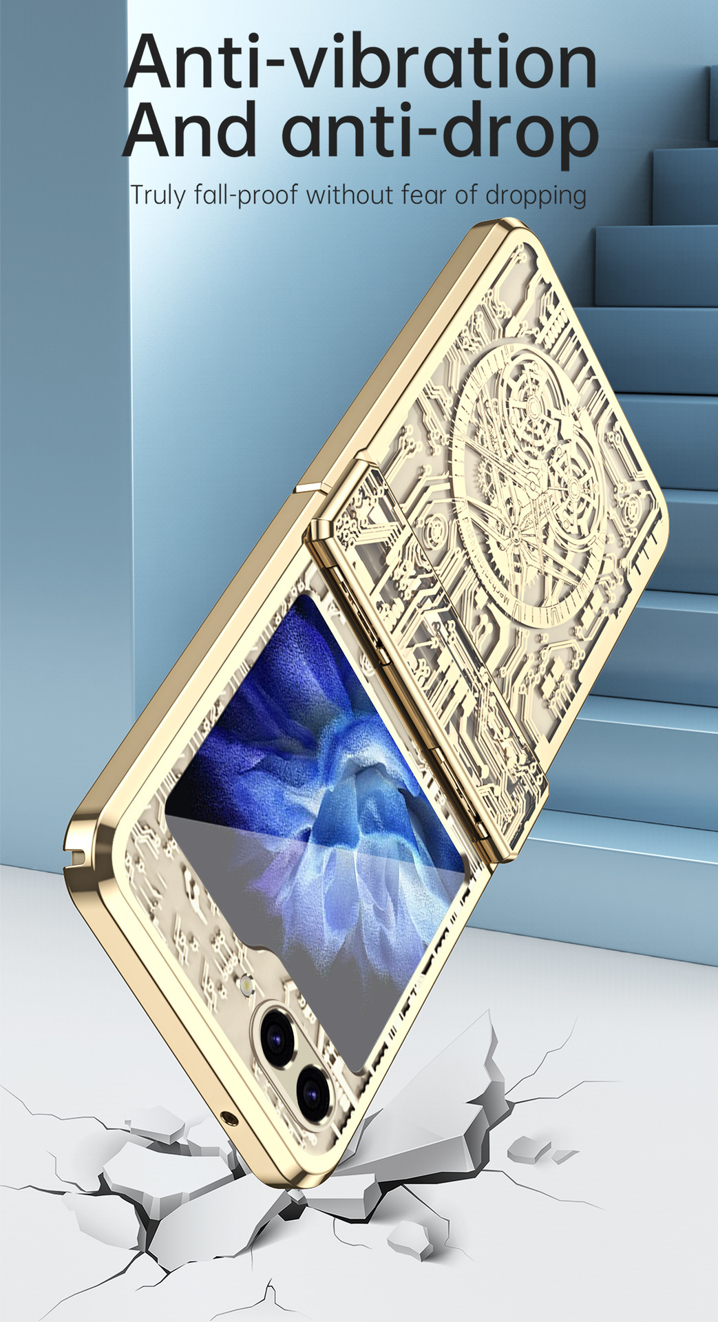 Compatible with Samsung Z Flip 7/6/5 phone case, foldable screen, 4/3 mechanical electroplated flat hinge, drop-proof protective case