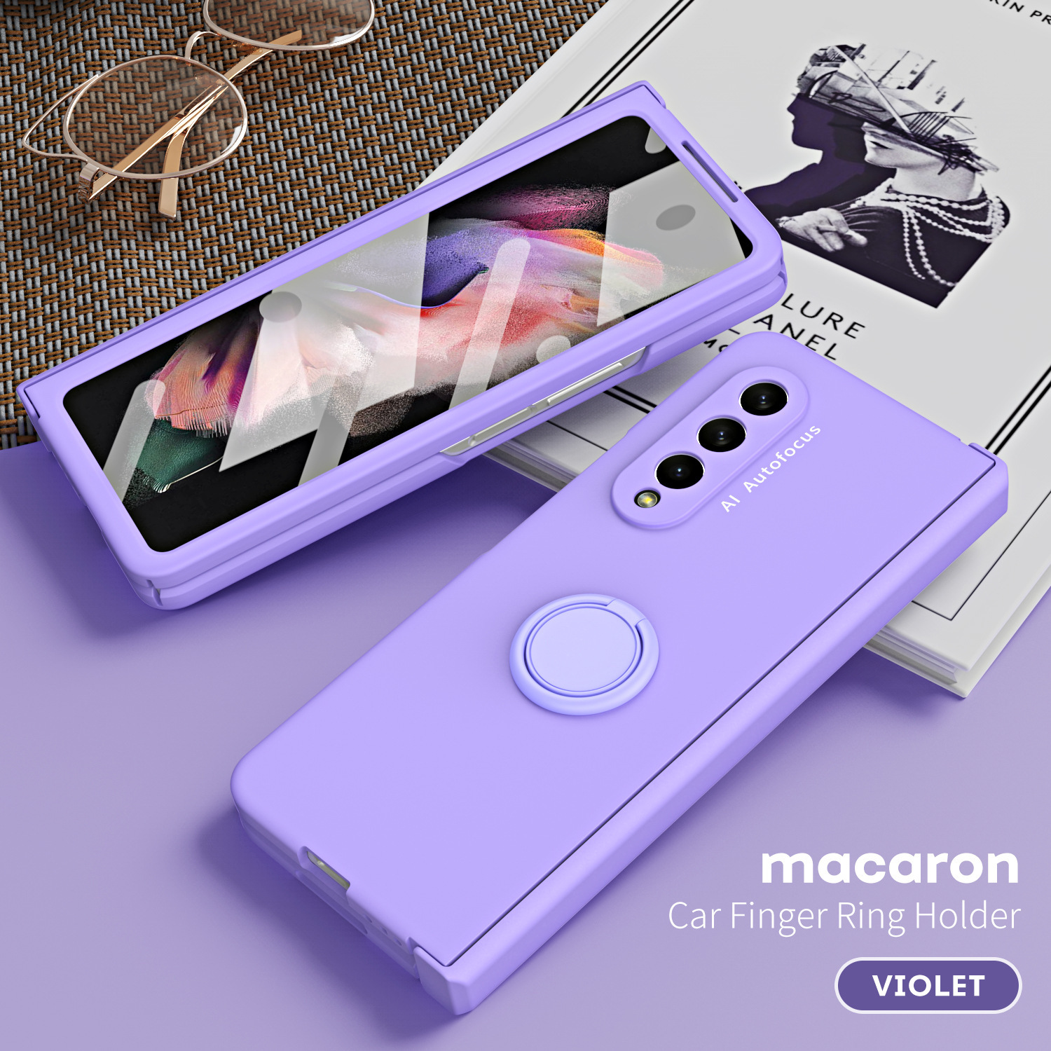 Compatible with Samsung Z Fold7/6/5 phone case, 4/3 ring holder hinge case, full-coverage drop-proof protective case.