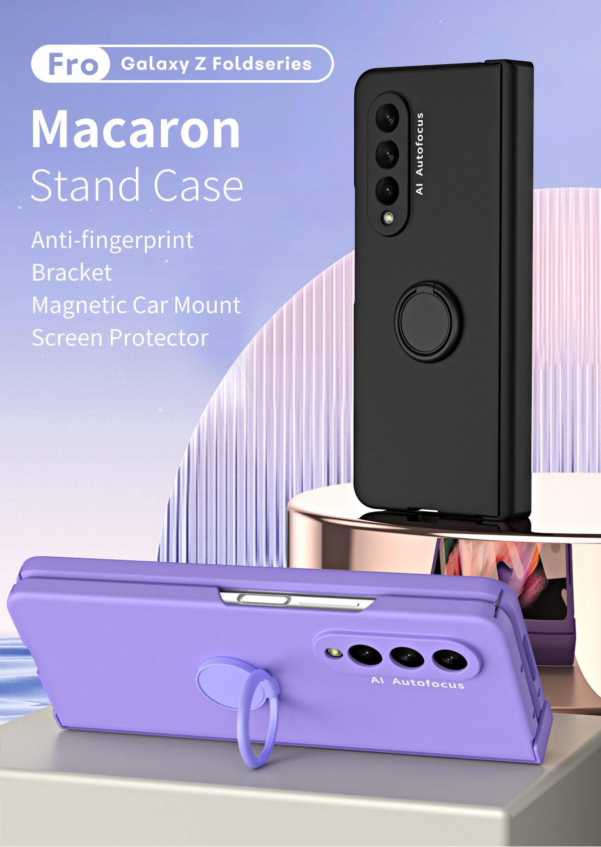 Compatible with Samsung Z Fold7/6/5 phone case, 4/3 ring holder hinge case, full-coverage drop-proof protective case.