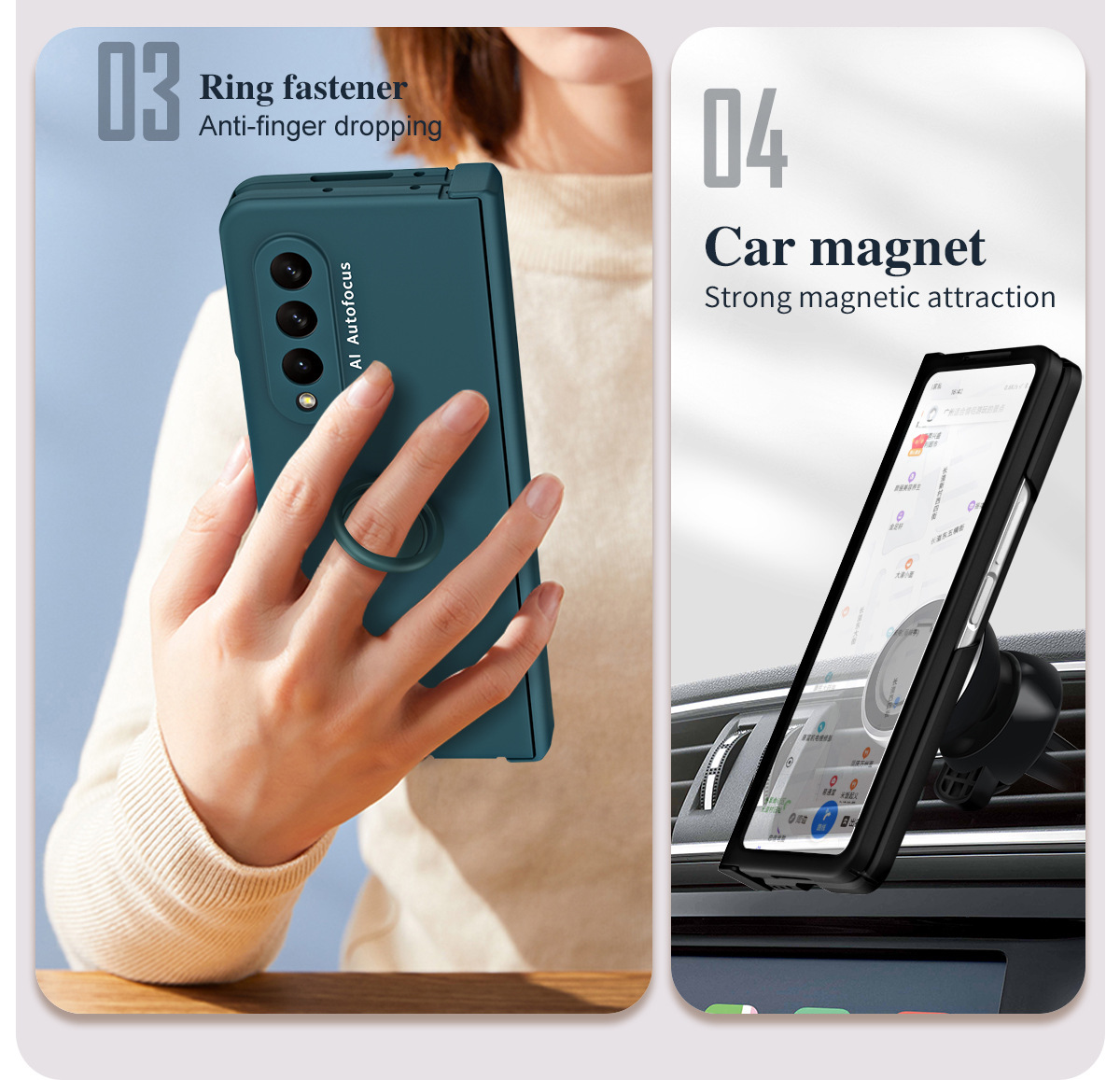 Compatible with Samsung Z Fold7/6/5 phone case, 4/3 ring holder hinge case, full-coverage drop-proof protective case.