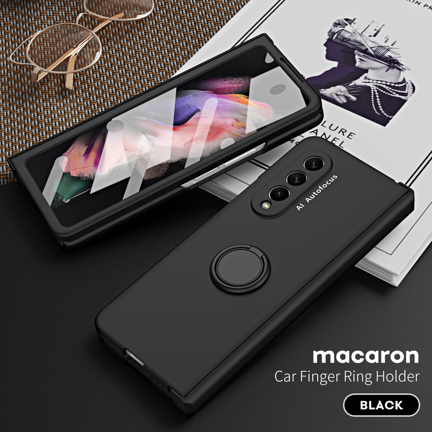 Compatible with Samsung Z Fold7/6/5 phone case, 4/3 ring holder hinge case, full-coverage drop-proof protective case.