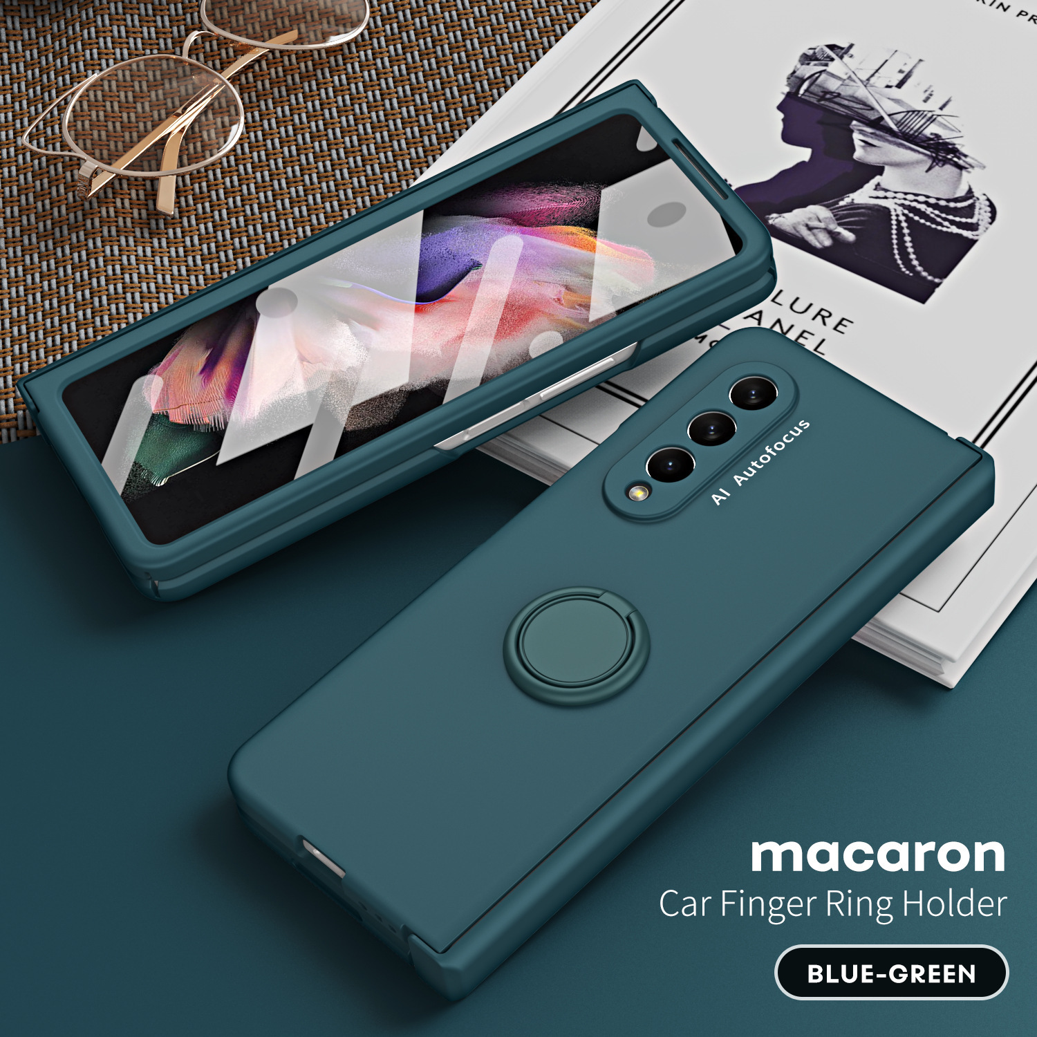 Compatible with Samsung Z Fold7/6/5 phone case, 4/3 ring holder hinge case, full-coverage drop-proof protective case.