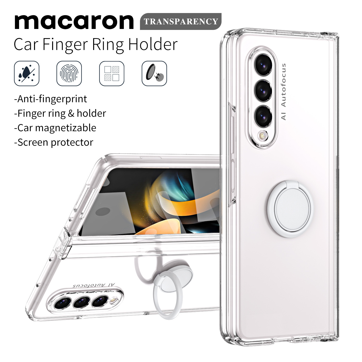 Compatible with Samsung Z Fold7/6/5 phone case, 4/3 ring holder hinge case, full-coverage drop-proof protective case.