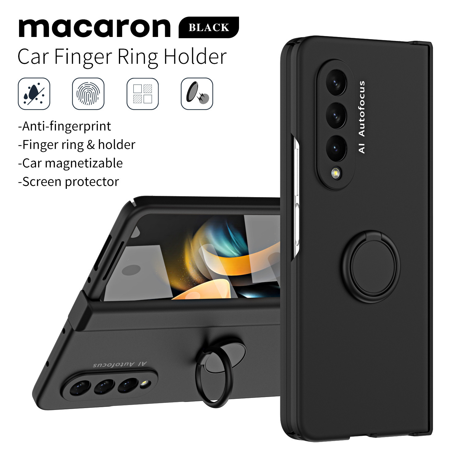 Compatible with Samsung Z Fold7/6/5 phone case, 4/3 ring holder hinge case, full-coverage drop-proof protective case.