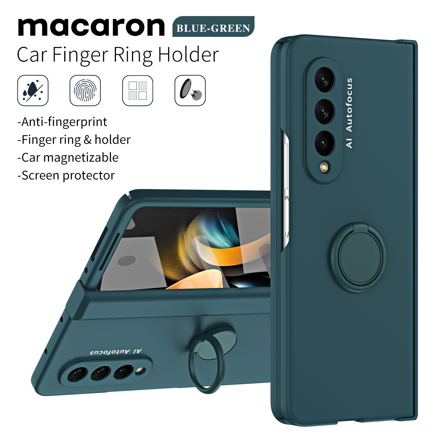 Compatible with Samsung Z Fold7/6/5 phone case, 4/3 ring holder hinge case, full-coverage drop-proof protective case.