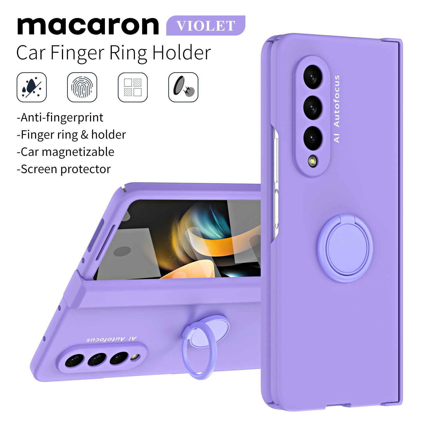 Compatible with Samsung Z Fold7/6/5 phone case, 4/3 ring holder hinge case, full-coverage drop-proof protective case.