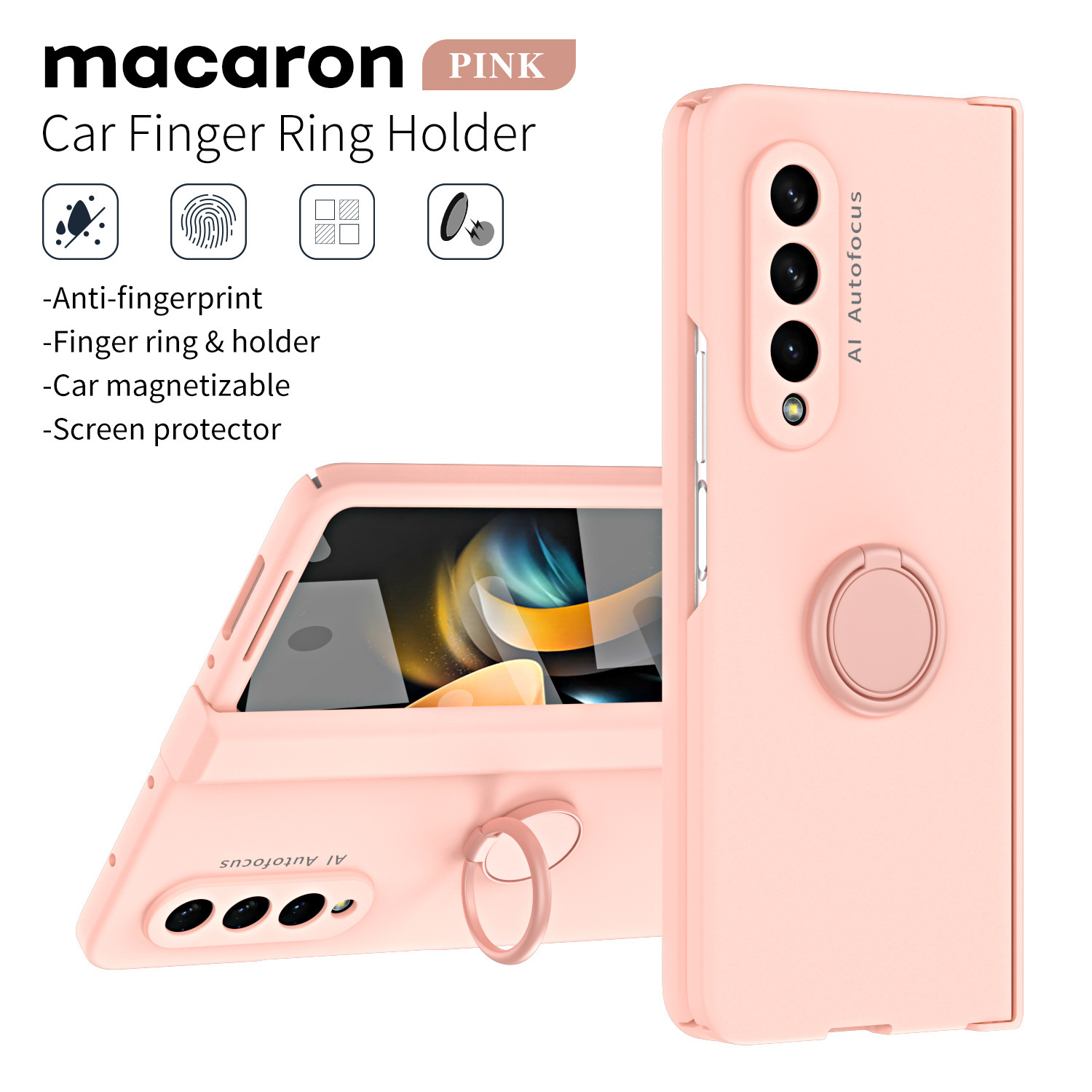 Compatible with Samsung Z Fold7/6/5 phone case, 4/3 ring holder hinge case, full-coverage drop-proof protective case.
