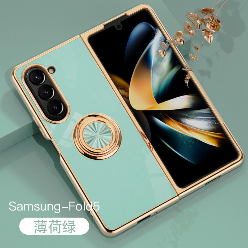 Compatible with Samsung Z Fold8U phone case, 7/6 electroplated ring holder, car magnetic 5/4 folding screen protective case