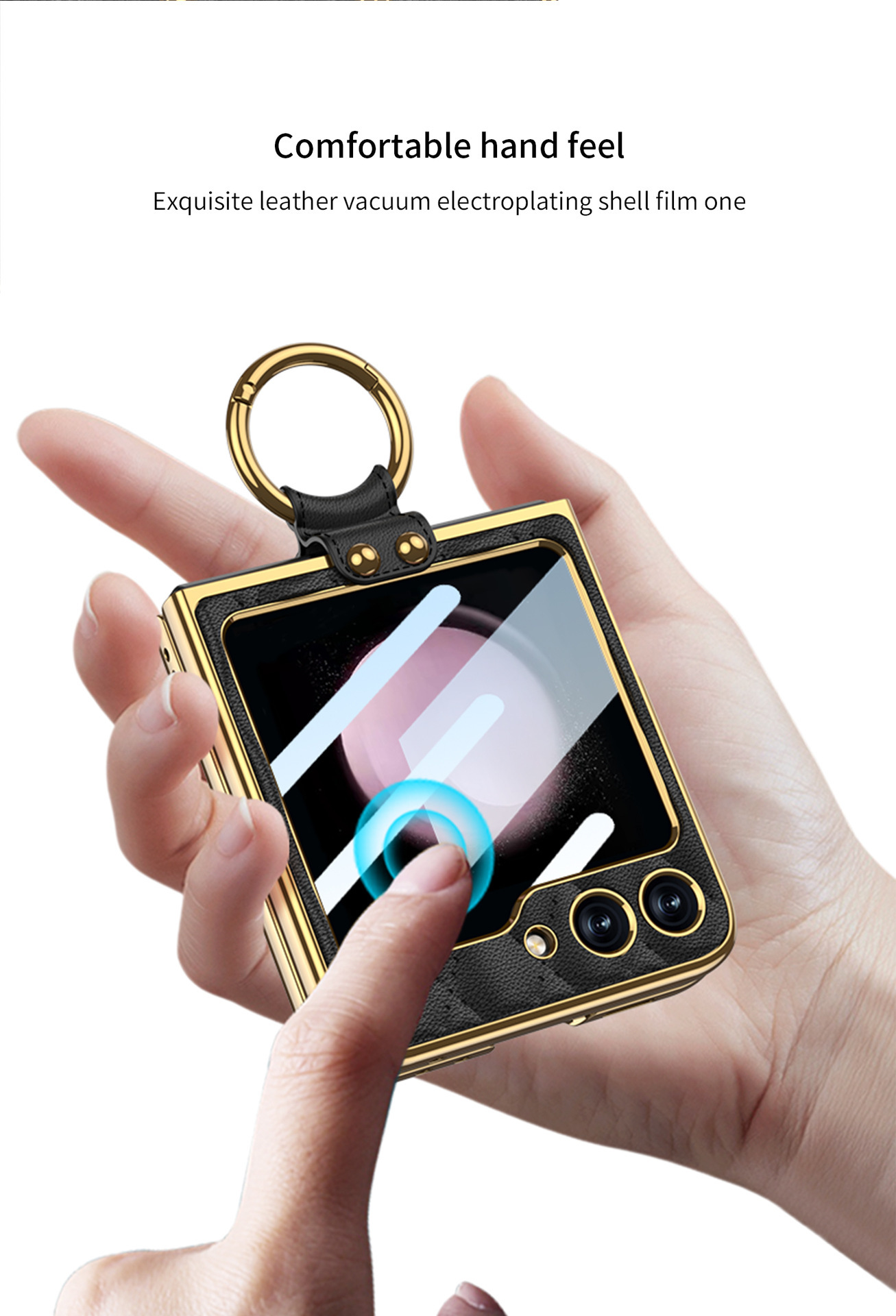 Compatible Samsung Z Flip 6/5 phone case, electroplated leather, diamond pattern, Chanel-style ring case, full-coverage protective case.