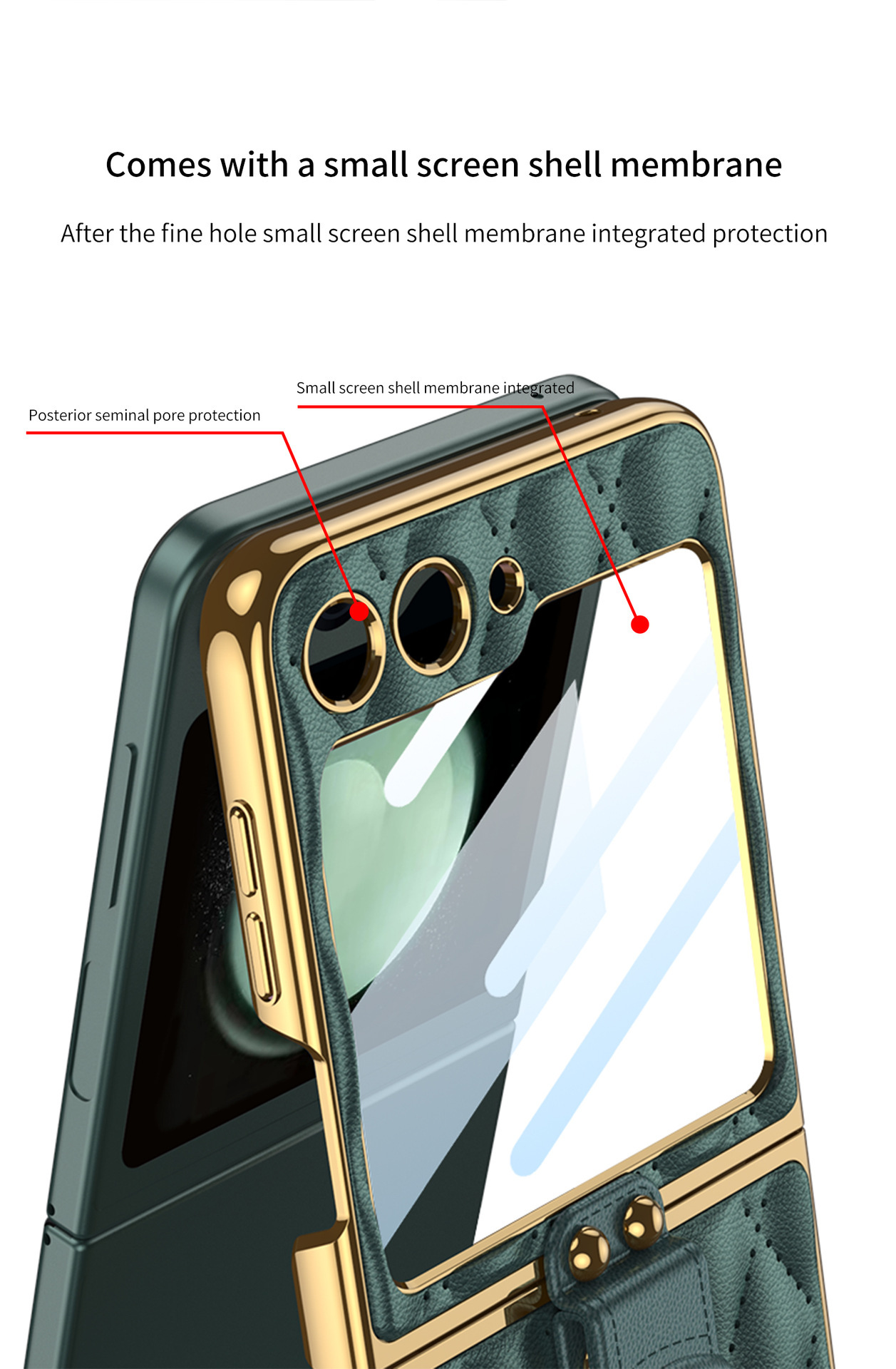 Compatible Samsung Z Flip 6/5 phone case, electroplated leather, diamond pattern, Chanel-style ring case, full-coverage protective case.