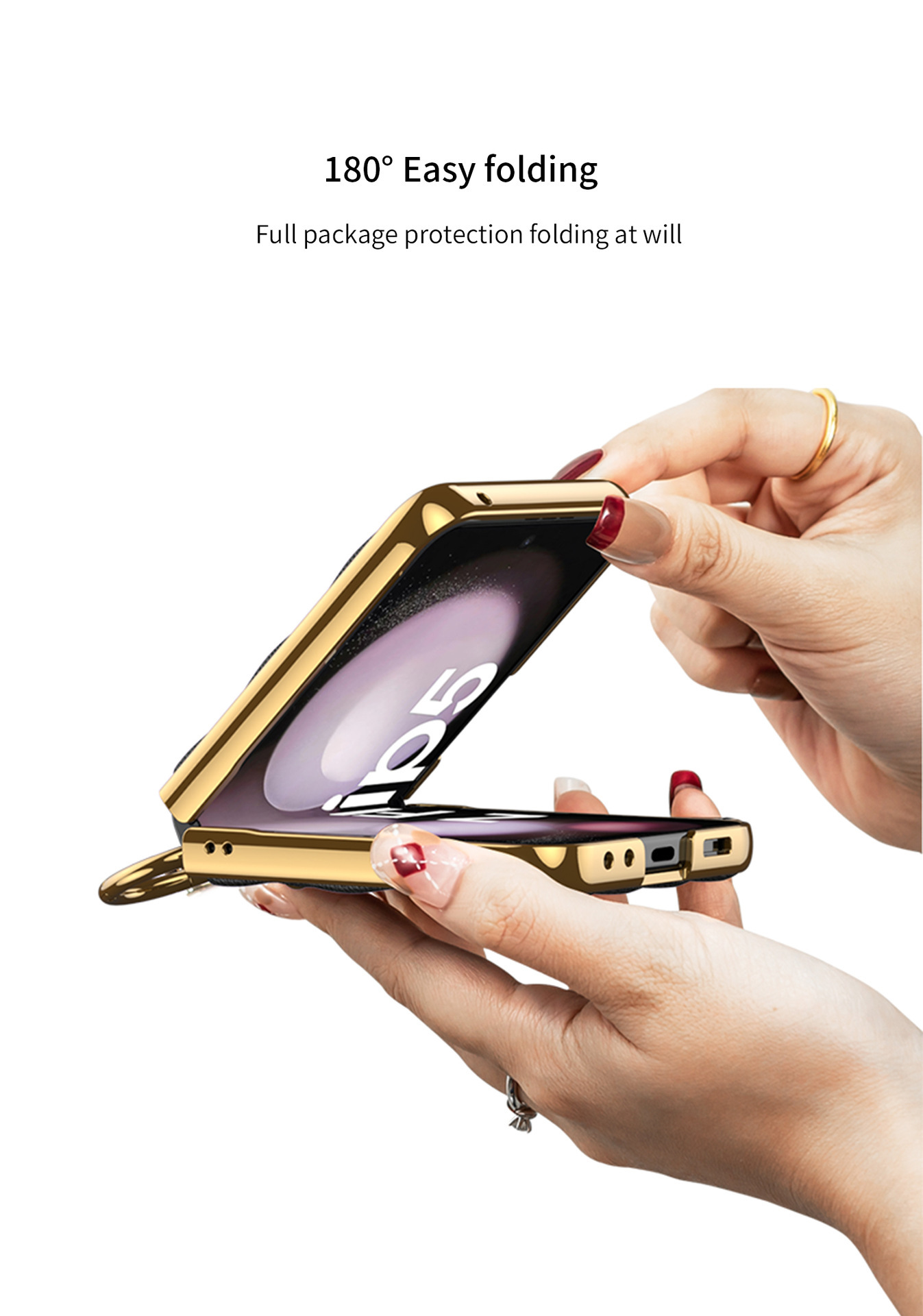 Compatible Samsung Z Flip 6/5 phone case, electroplated leather, diamond pattern, Chanel-style ring case, full-coverage protective case.