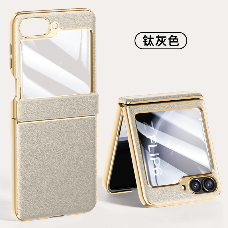 Compatible with Samsung Z Flip 8/7 phone case, 6/5 electroplated leather, spring hinge, full-coverage drop-proof protective case.