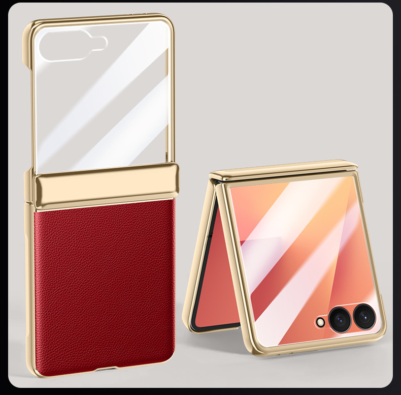 Compatible with Samsung Z Flip 8/7 phone case, 6/5 electroplated leather, spring hinge, full-coverage drop-proof protective case.