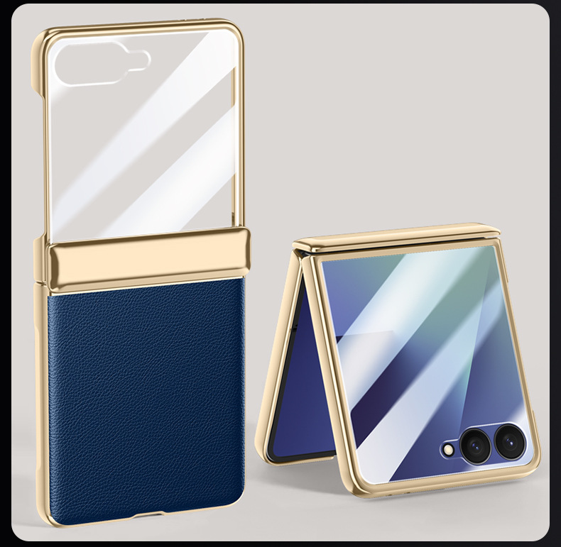 Compatible with Samsung Z Flip 8/7 phone case, 6/5 electroplated leather, spring hinge, full-coverage drop-proof protective case.