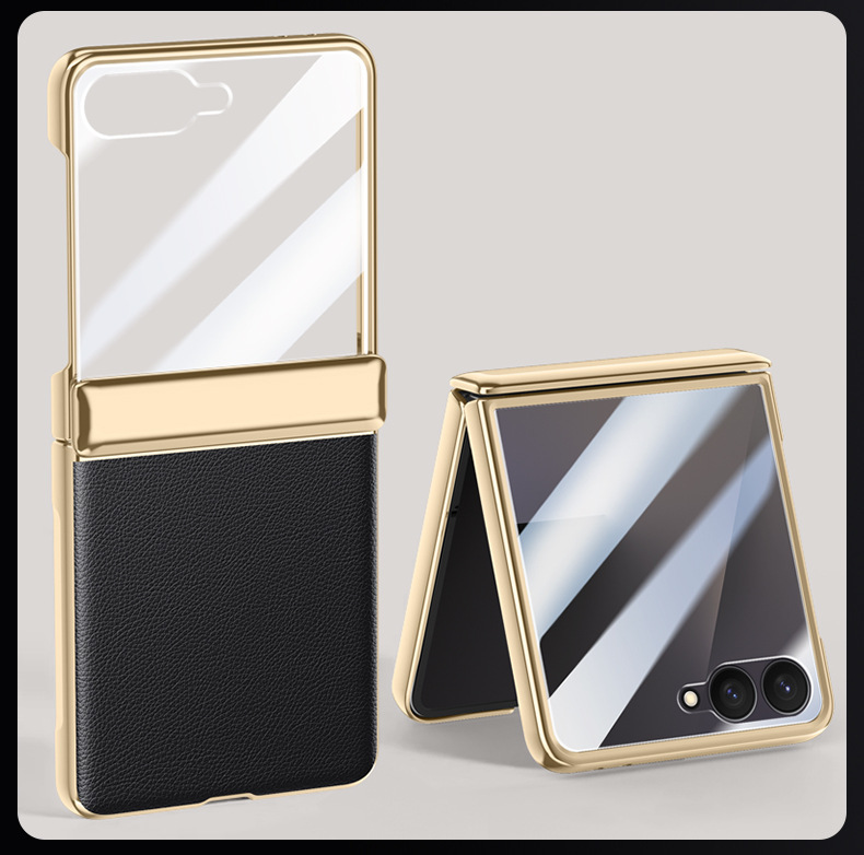 Compatible with Samsung Z Flip 8/7 phone case, 6/5 electroplated leather, spring hinge, full-coverage drop-proof protective case.