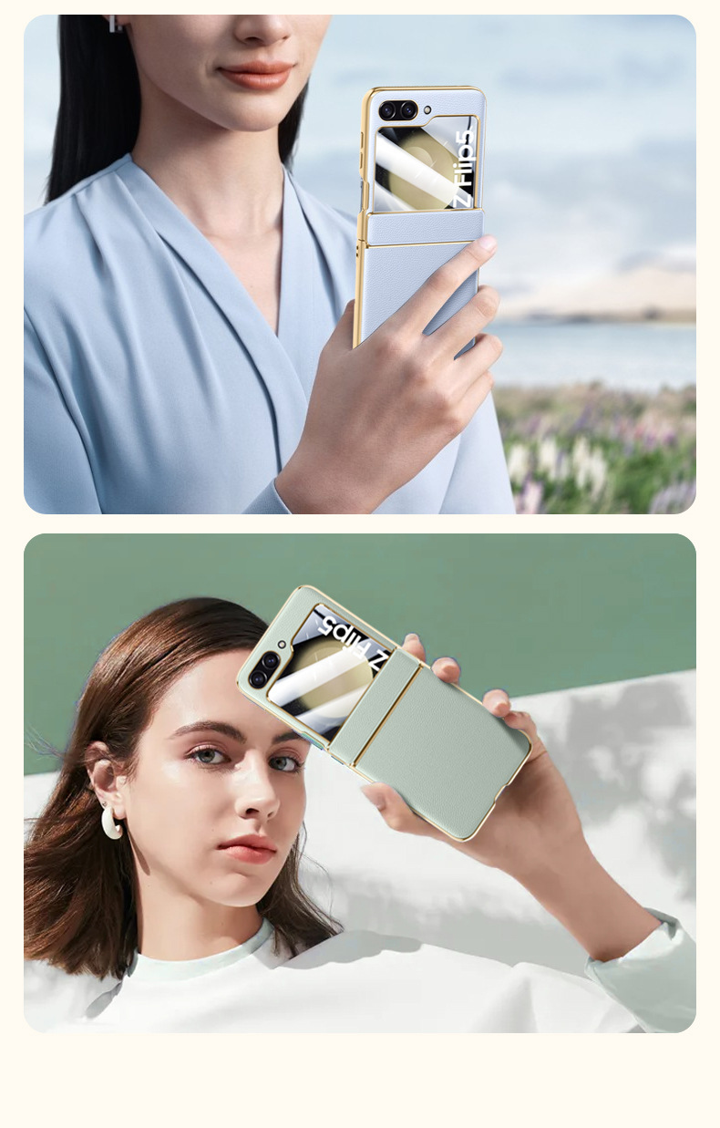 Compatible with Samsung Z Flip 8/7 phone case, 6/5 electroplated leather, spring hinge, full-coverage drop-proof protective case.