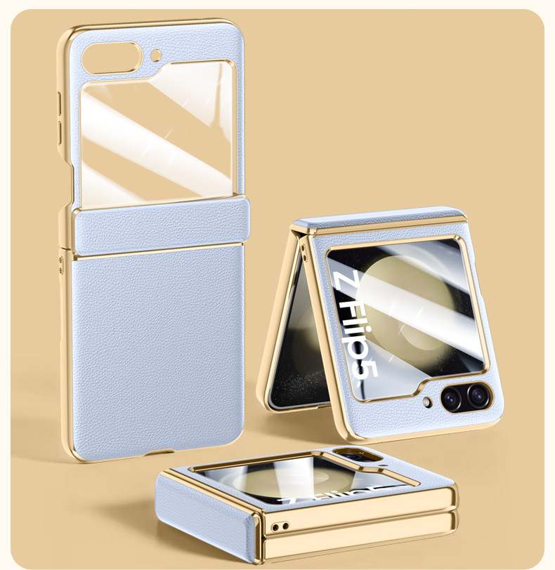Compatible with Samsung Z Flip 8/7 phone case, 6/5 electroplated leather, spring hinge, full-coverage drop-proof protective case.