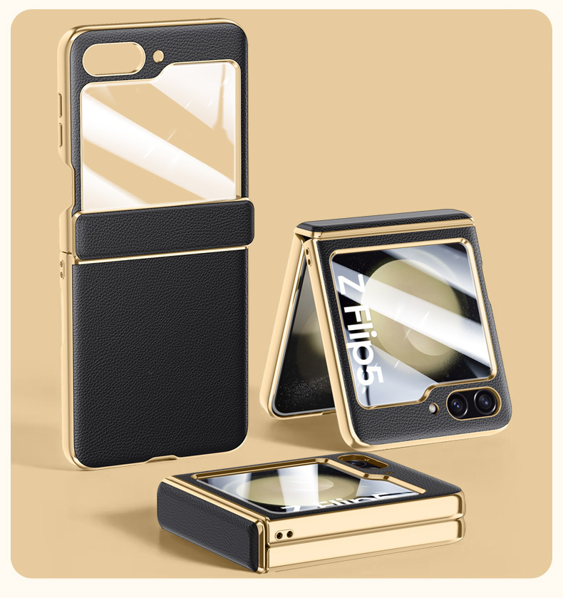 Compatible with Samsung Z Flip 8/7 phone case, 6/5 electroplated leather, spring hinge, full-coverage drop-proof protective case.