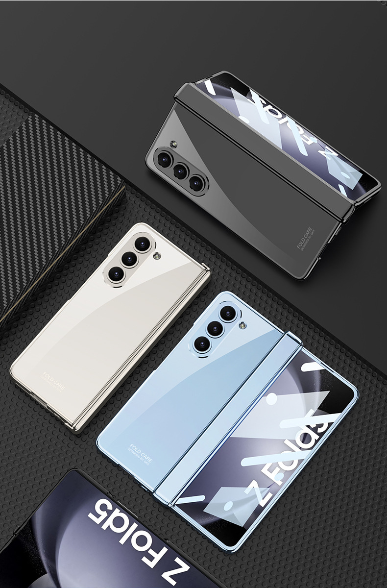 Compatible Samsung Z Fold5 phone case with magnetic folding hinge, electroplated transparent case film, full-coverage drop protection case