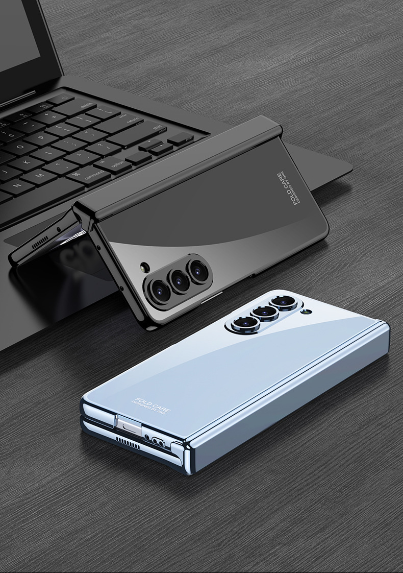 Compatible Samsung Z Fold5 phone case with magnetic folding hinge, electroplated transparent case film, full-coverage drop protection case