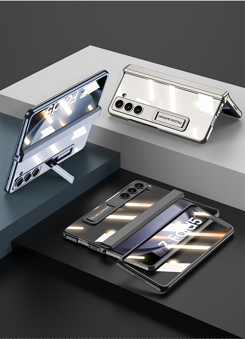 Compatible with Samsung Z Fold6/5 phone case, stand, transparent electroplated magnetic hinge, full-coverage protective case.