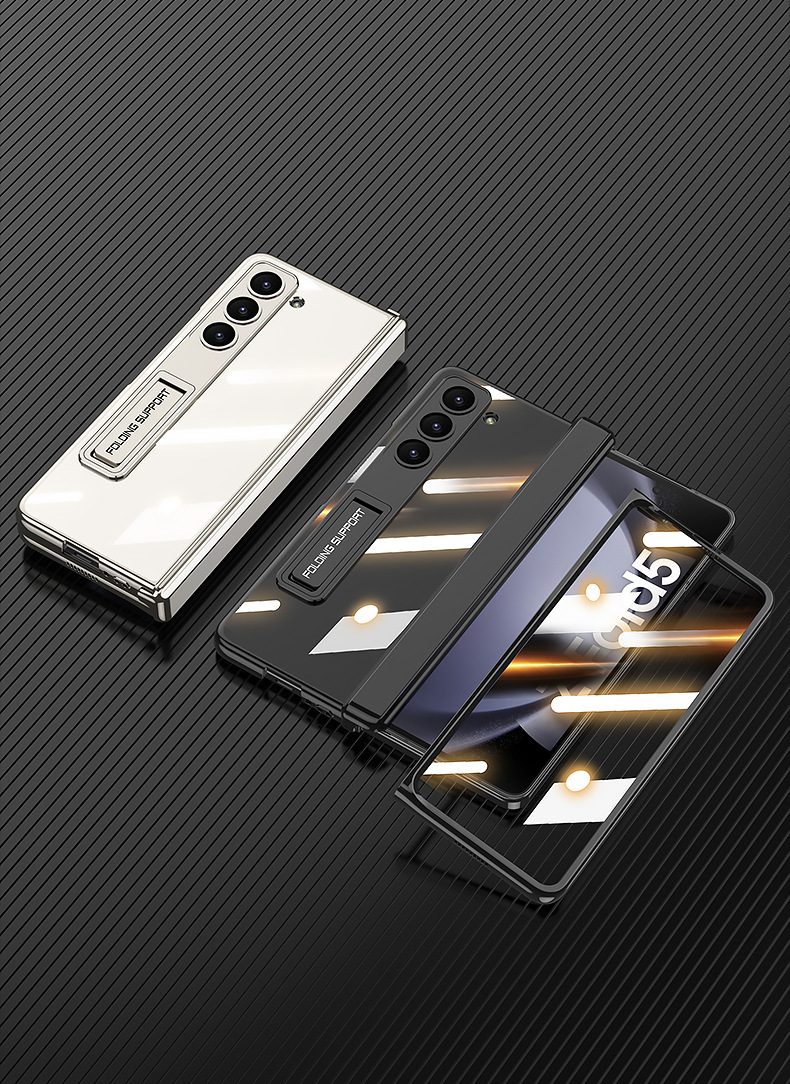 Compatible with Samsung Z Fold6/5 phone case, stand, transparent electroplated magnetic hinge, full-coverage protective case.