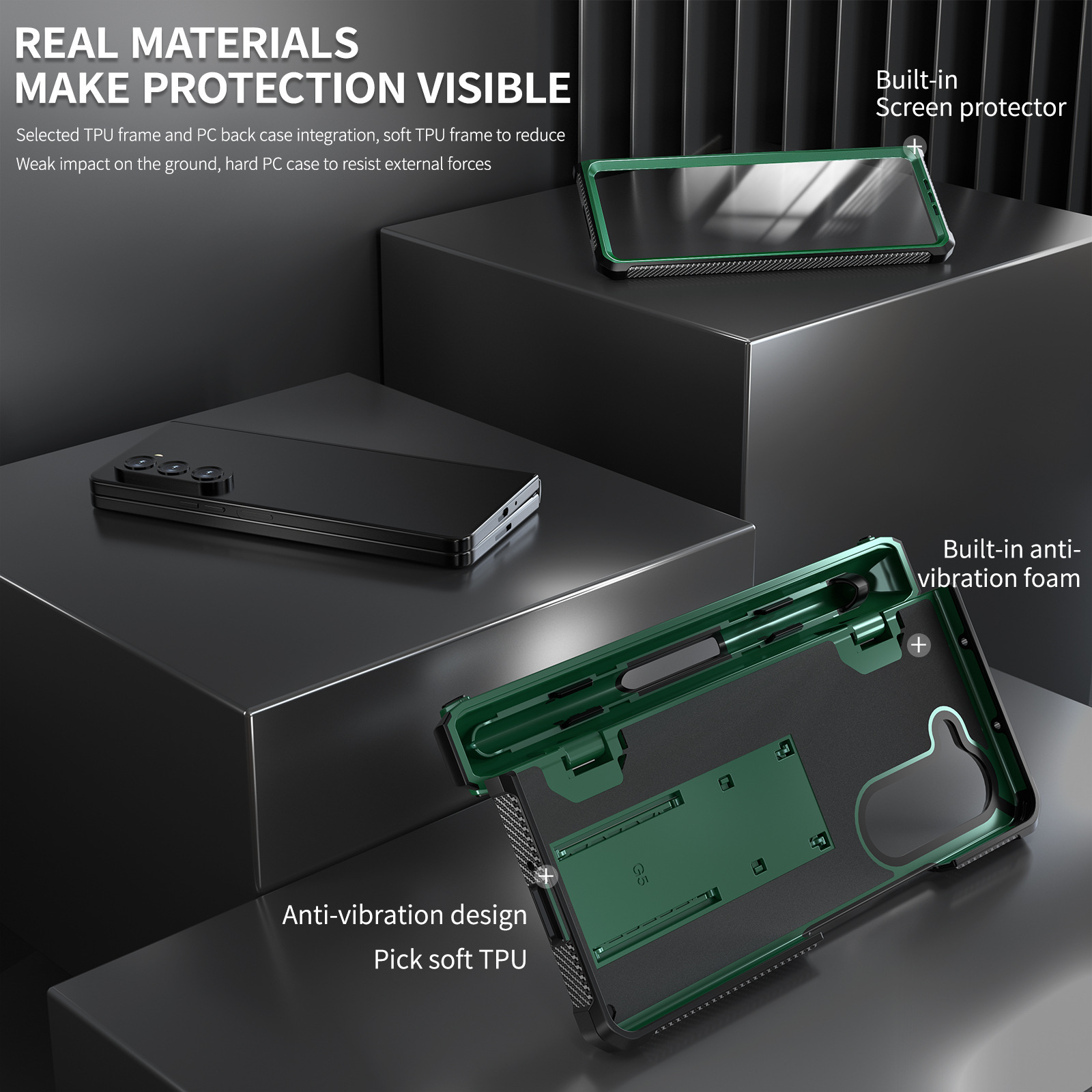 Compatible with Samsung ZFold5/4/3 phone case, hidden stand, pen slot case, full coverage foldable screen, drop-proof protective case