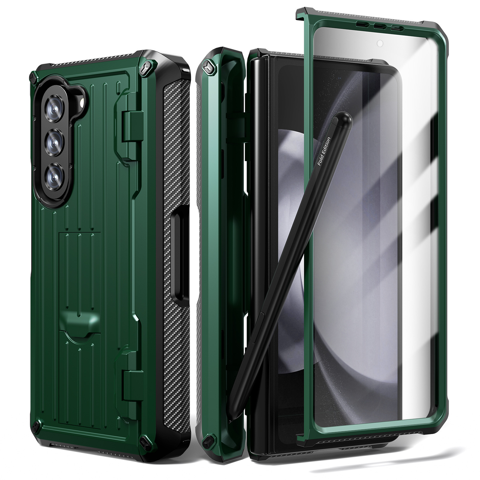 Compatible with Samsung ZFold5/4/3 phone case, hidden stand, pen slot case, full coverage foldable screen, drop-proof protective case