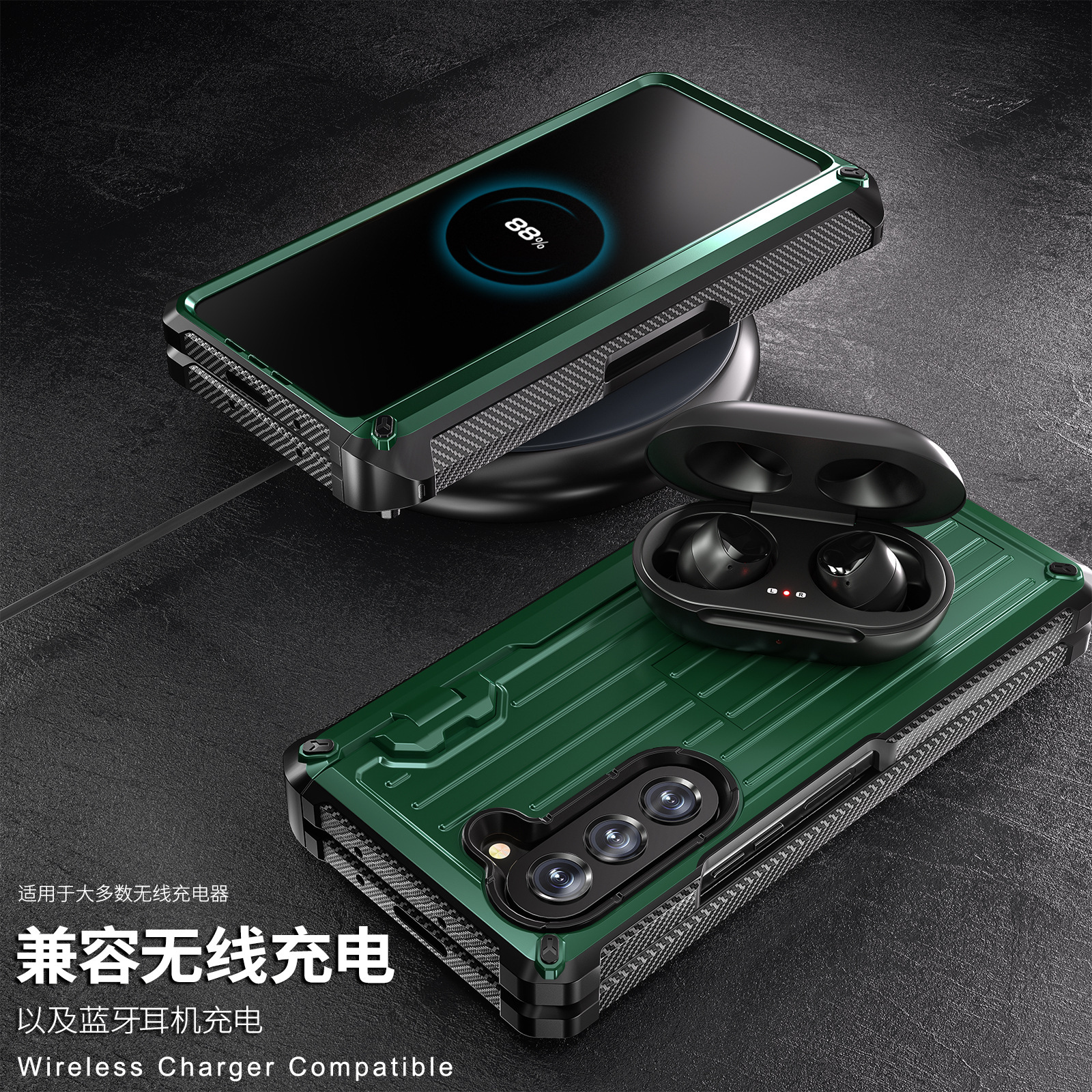 Compatible with Samsung ZFold5/4/3 phone case, hidden stand, pen slot case, full coverage foldable screen, drop-proof protective case