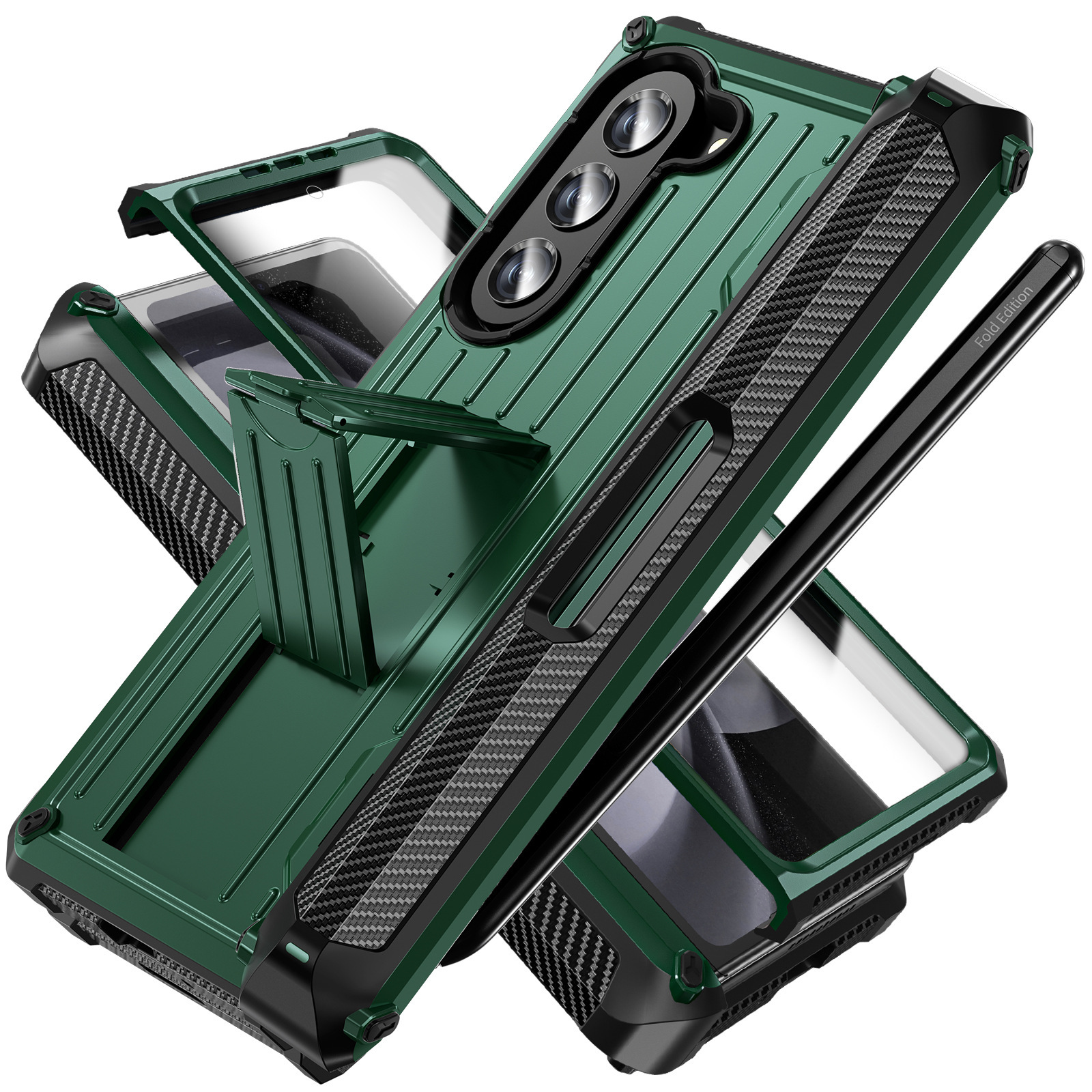 Compatible with Samsung ZFold5/4/3 phone case, hidden stand, pen slot case, full coverage foldable screen, drop-proof protective case