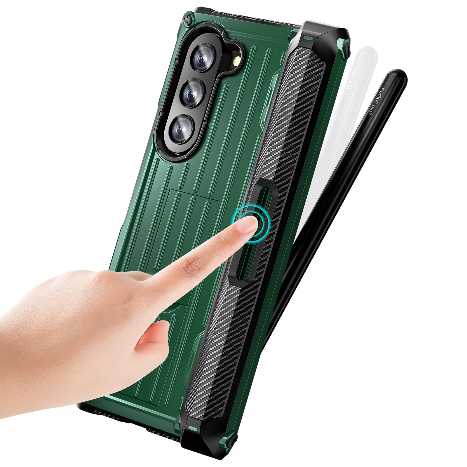 Compatible with Samsung ZFold5/4/3 phone case, hidden stand, pen slot case, full coverage foldable screen, drop-proof protective case