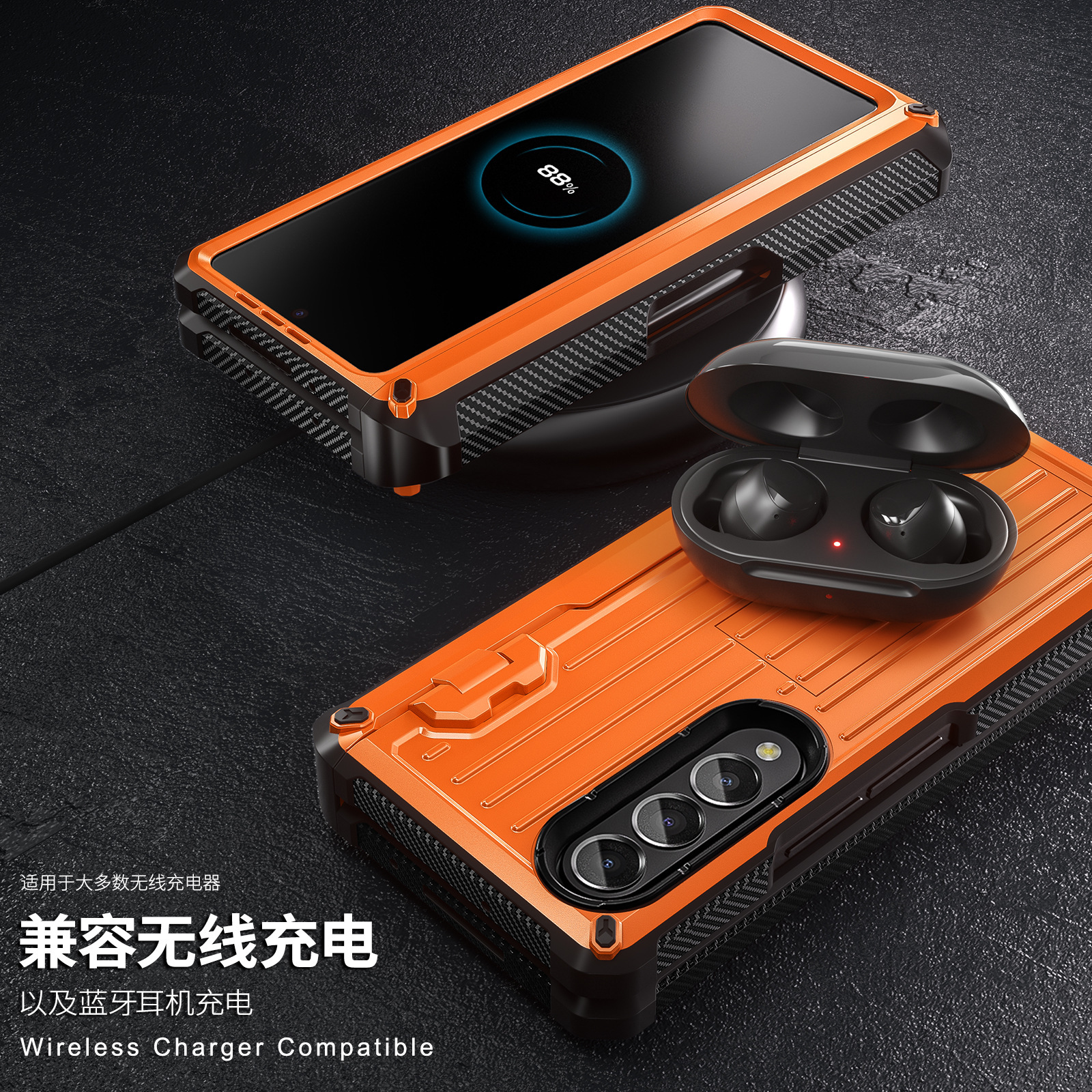 Compatible with Samsung ZFold5/4/3 phone case, hidden stand, pen slot case, full coverage foldable screen, drop-proof protective case
