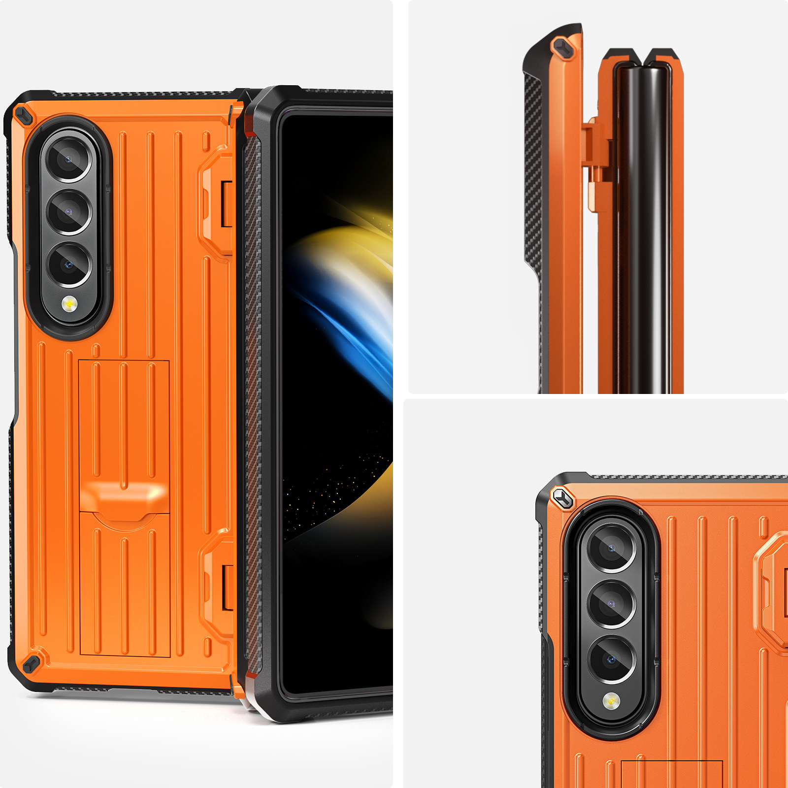 Compatible with Samsung ZFold5/4/3 phone case, hidden stand, pen slot case, full coverage foldable screen, drop-proof protective case