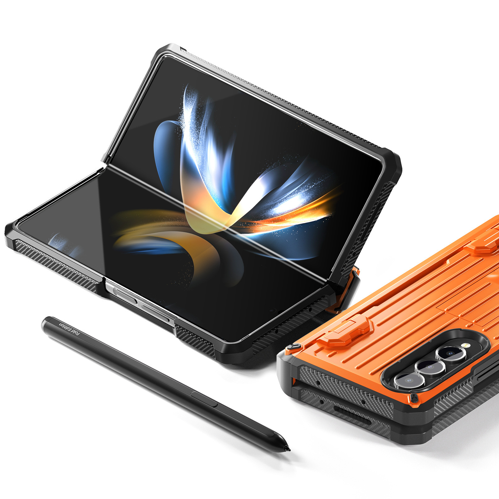 Compatible with Samsung ZFold5/4/3 phone case, hidden stand, pen slot case, full coverage foldable screen, drop-proof protective case