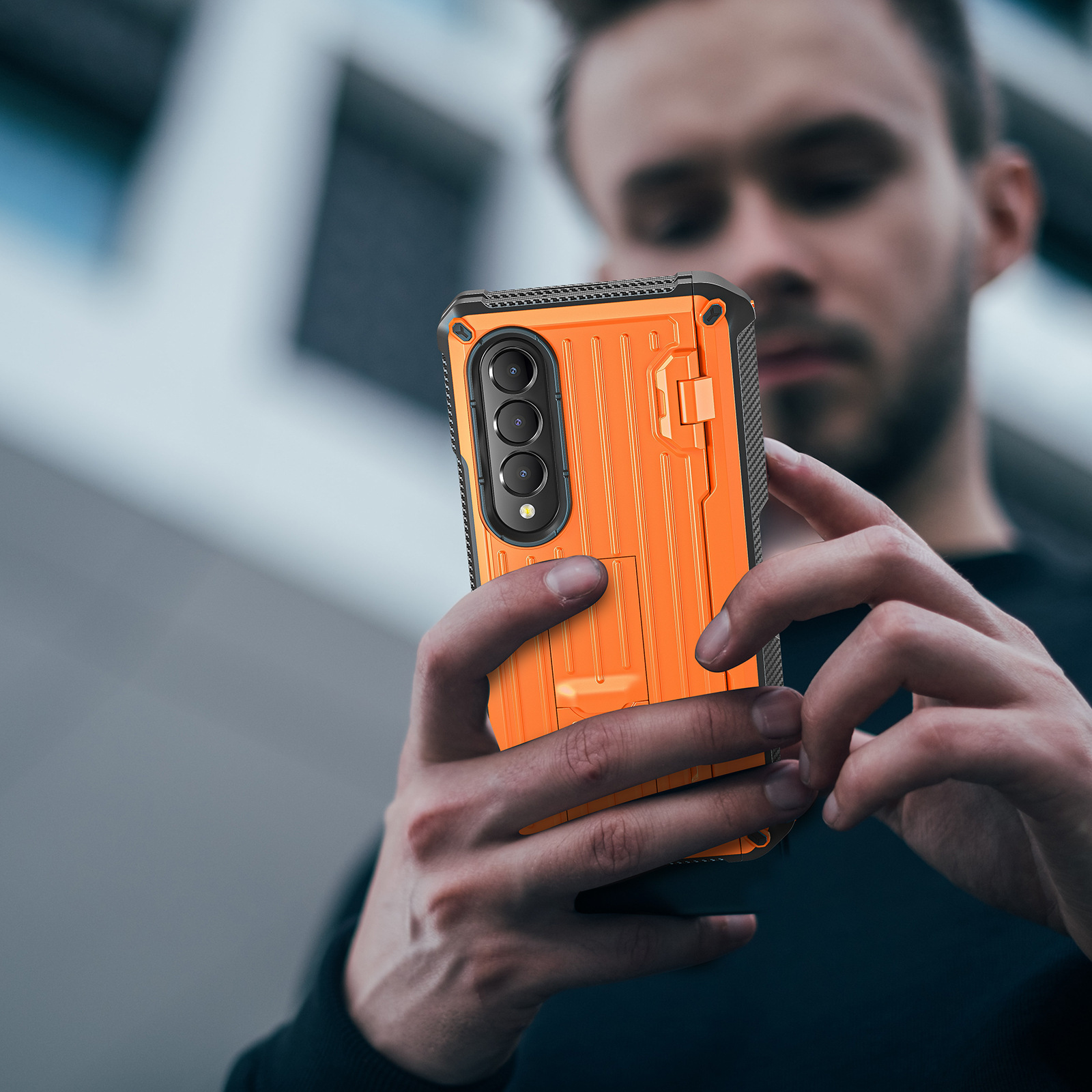 Compatible with Samsung ZFold5/4/3 phone case, hidden stand, pen slot case, full coverage foldable screen, drop-proof protective case