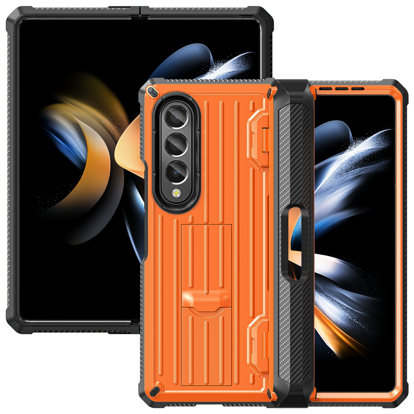 Compatible with Samsung ZFold5/4/3 phone case, hidden stand, pen slot case, full coverage foldable screen, drop-proof protective case