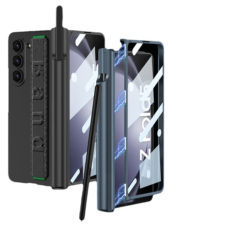 Compatible with Samsung Z Fold5/4/3 phone case, magnetic hinge, pen holder, wristband case, full-coverage business protective case.