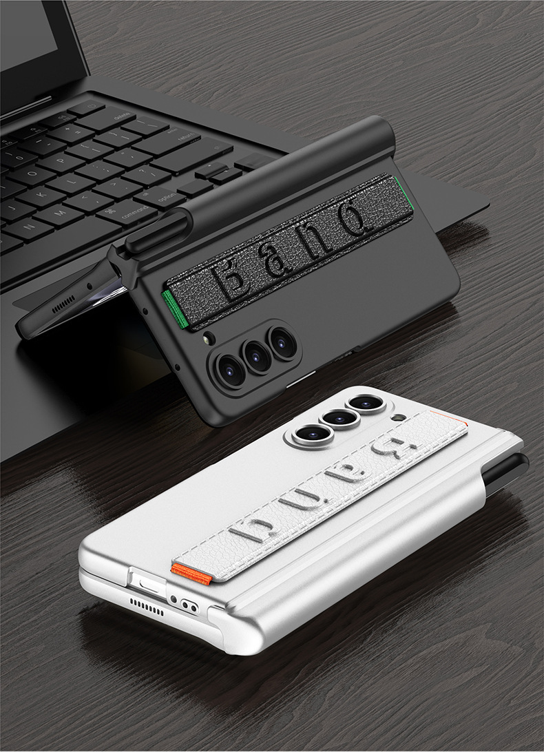 Compatible with Samsung Z Fold5/4/3 phone case, magnetic hinge, pen holder, wristband case, full-coverage business protective case.