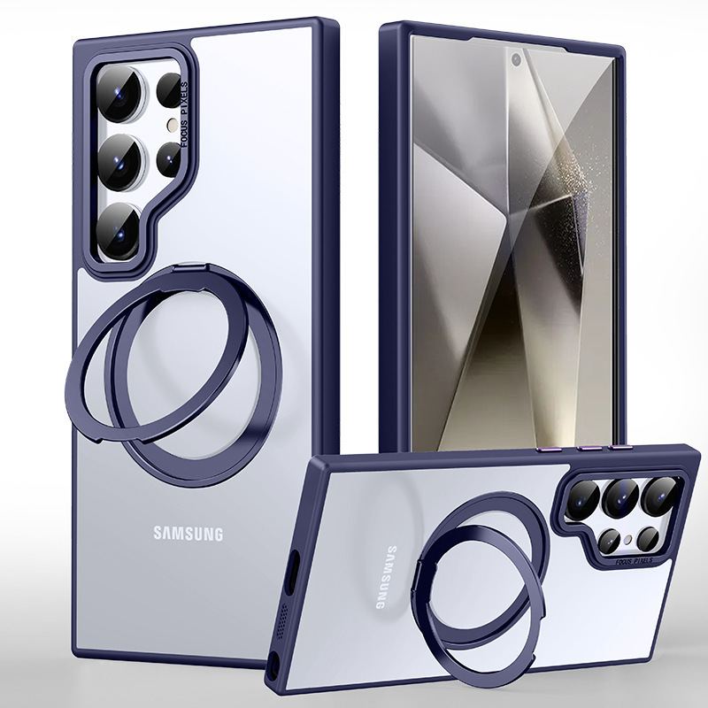 Compatible with Samsung S26/S25 Ultra phone case, 360° rotating magnetic stand, S24P transparent frosted protective case