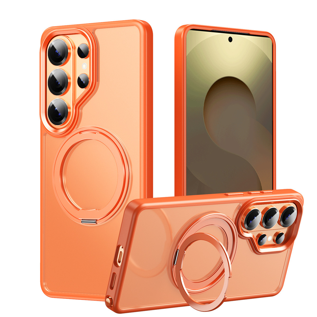 Compatible with Samsung S26/S25 Ultra phone case, 360° rotating magnetic stand, S24P transparent frosted protective case