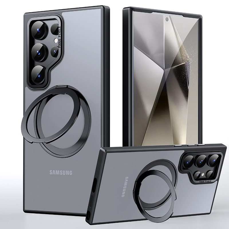 Compatible with Samsung S26/S25 Ultra phone case, 360° rotating magnetic stand, S24P transparent frosted protective case