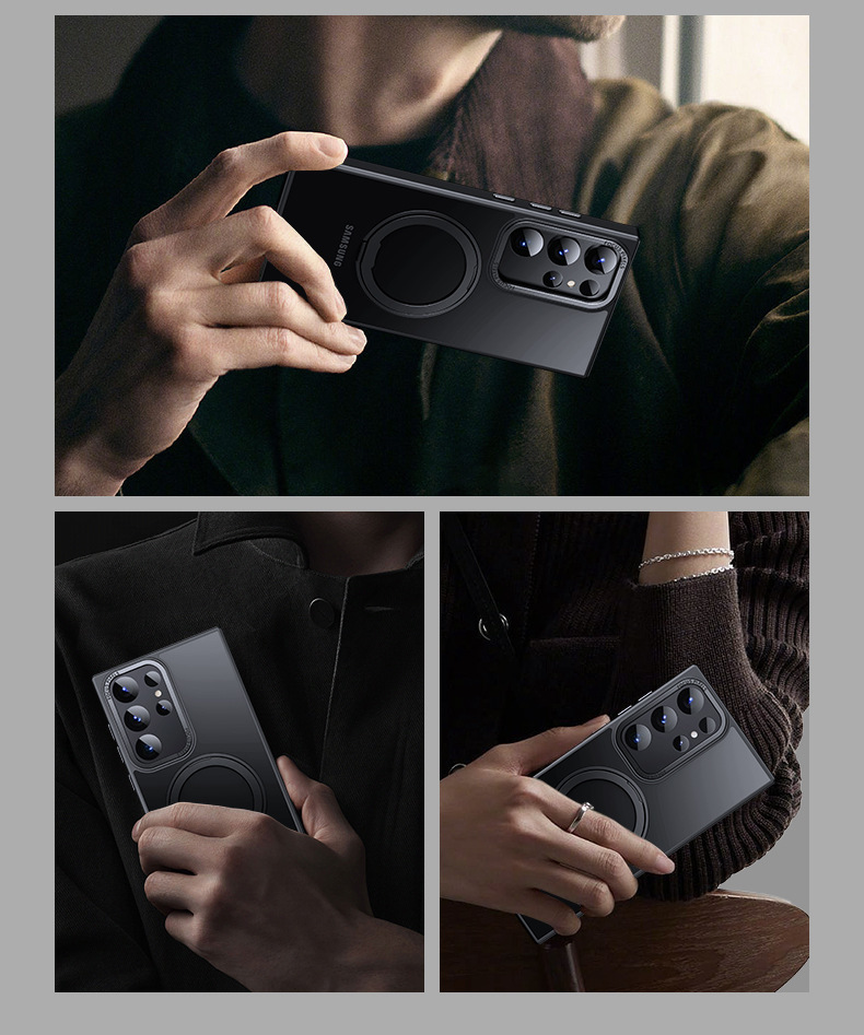 Compatible with Samsung S26/S25 Ultra phone case, 360° rotating magnetic stand, S24P transparent frosted protective case