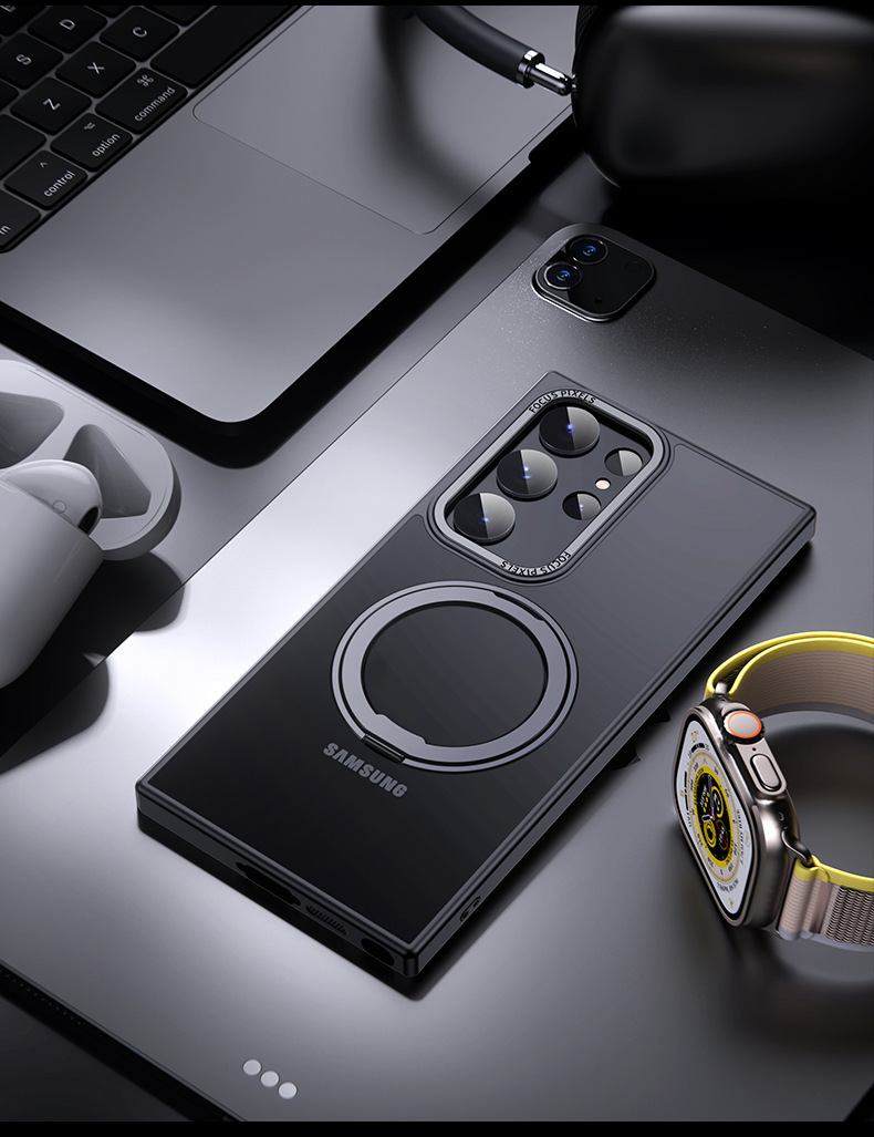 Compatible with Samsung S26/S25 Ultra phone case, 360° rotating magnetic stand, S24P transparent frosted protective case