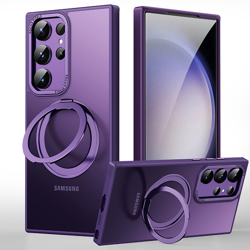Compatible with Samsung S26/S25 Ultra phone case, 360° rotating magnetic stand, S24P transparent frosted protective case