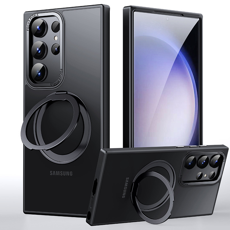 Compatible with Samsung S26/S25 Ultra phone case, 360° rotating magnetic stand, S24P transparent frosted protective case