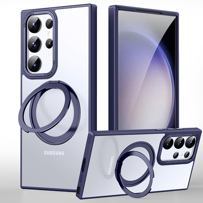 Compatible with Samsung S26/S25 Ultra phone case, 360° rotating magnetic stand, S24P transparent frosted protective case