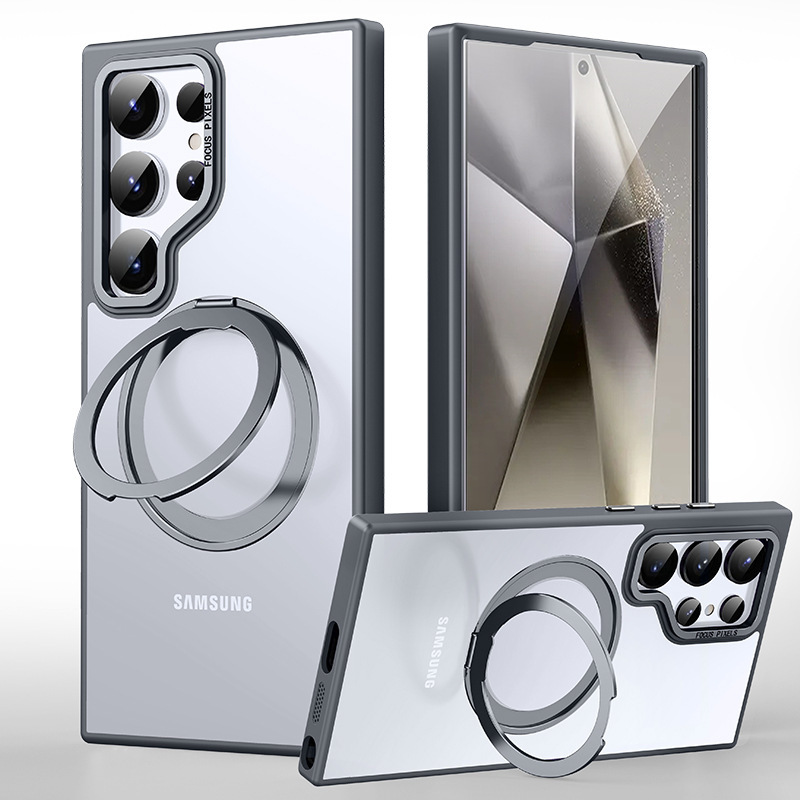 Compatible with Samsung S26/S25 Ultra phone case, 360° rotating magnetic stand, S24P transparent frosted protective case