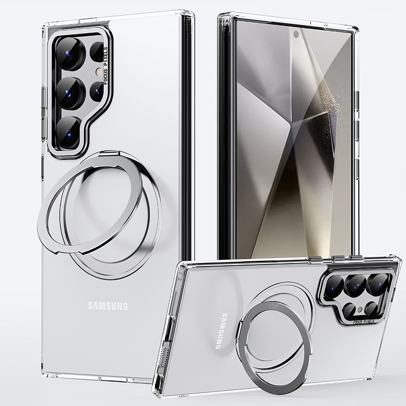 Compatible with Samsung S26/S25 Ultra phone case, 360° rotating magnetic stand, S24P transparent frosted protective case