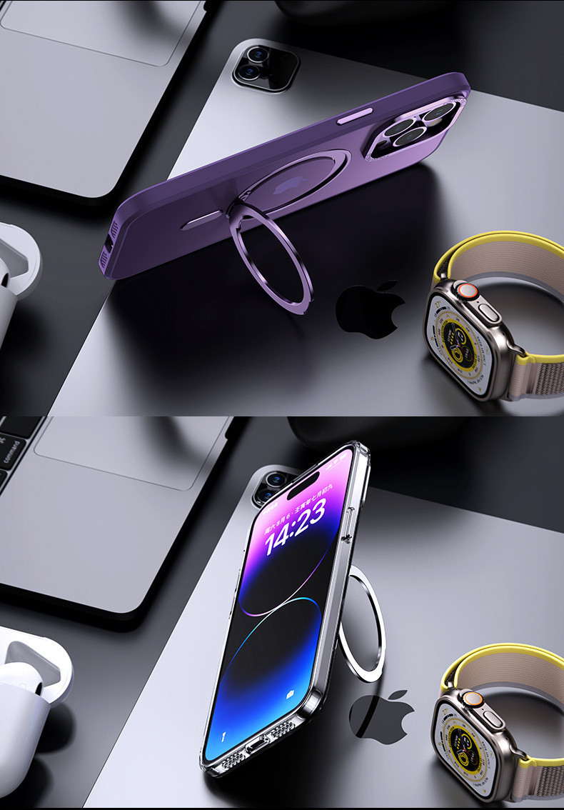 Compatible with Apple 17 Pro Max phone case, 16 Pro magnetic 360° rotating stand, 15 Plus drop-proof case, 14-inch protective case