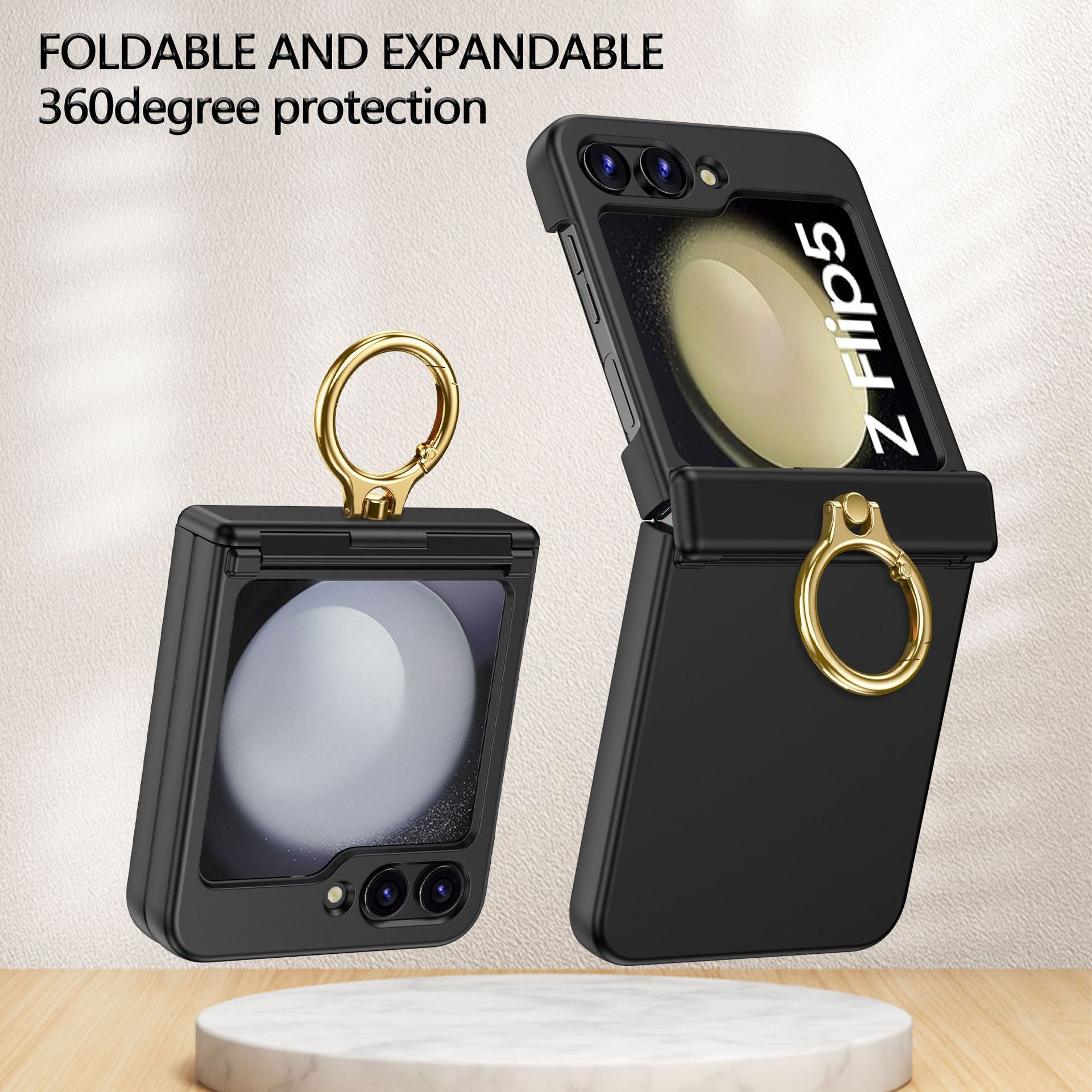 Compatible with Samsung Z Flip 7/6/5 phone cases, 4/3 hinge ring holder, foldable screen drop protection case